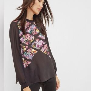 Ted Baker Black Blouse with Multicolor Floral Panel